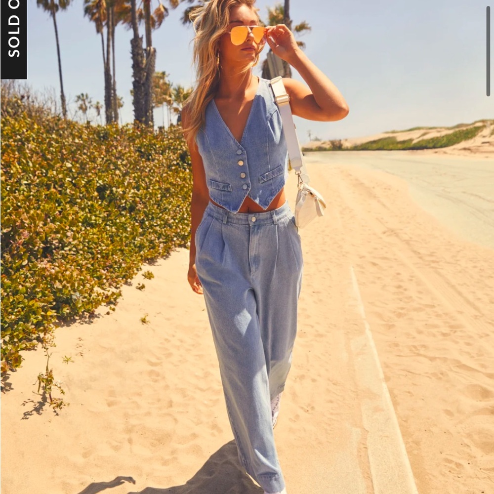 Vici denim two piece set- SZE M - waistcoat & wide leg jeans